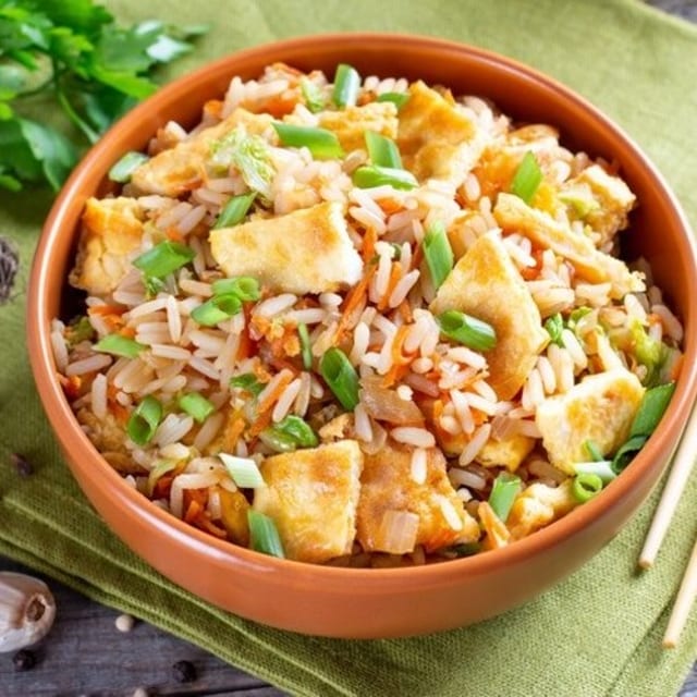Fried Rice Paneer Chilli Gravy.