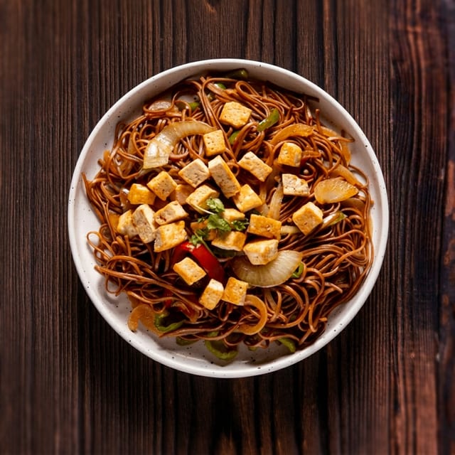Schezwan Noodle Paneer Chilli Gravy.
